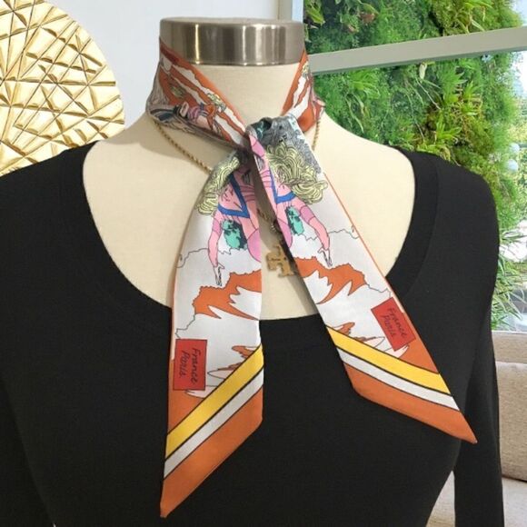 FRANCE DESIGNER SILK TWILLY SCARF RIBBON TIE - Picture 1 of 2